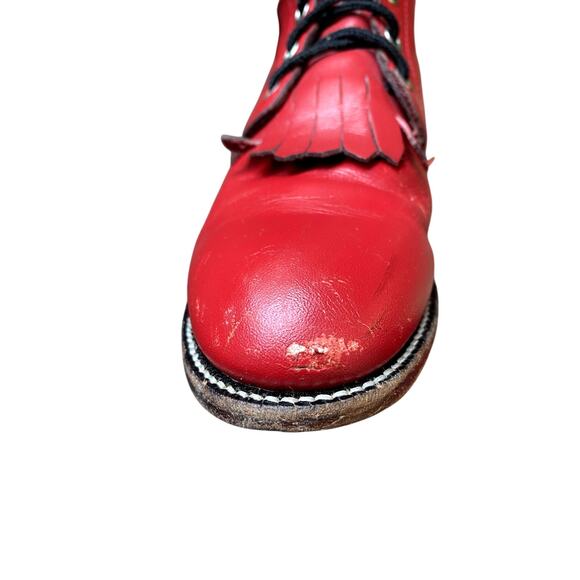 VNTG Justin Roper Women's Cherry Red Leather Fringe Lace Up Western Boots 6.5B - Picture 6 of 14